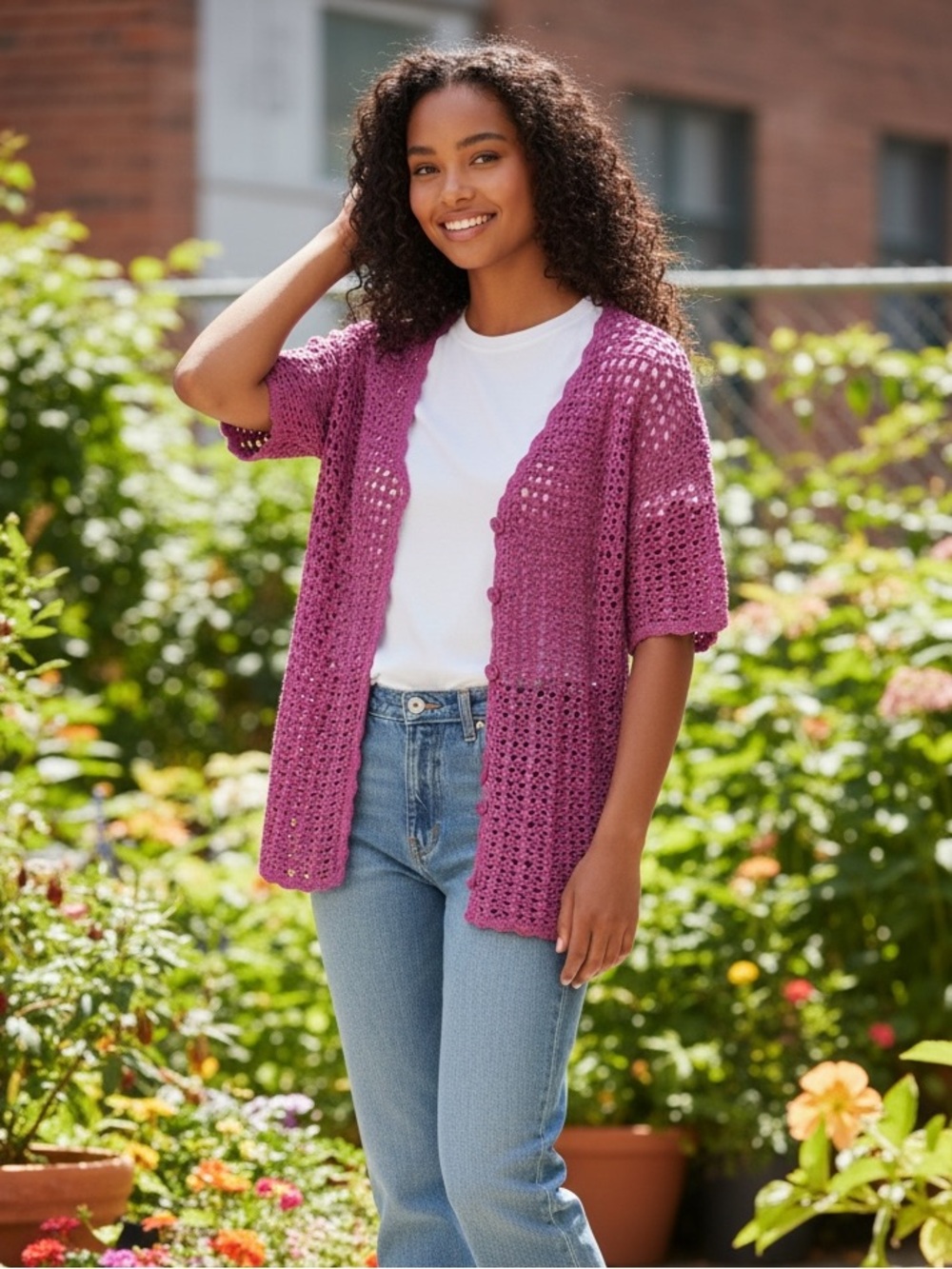Jessica Sport Crochet Knit Cardigan